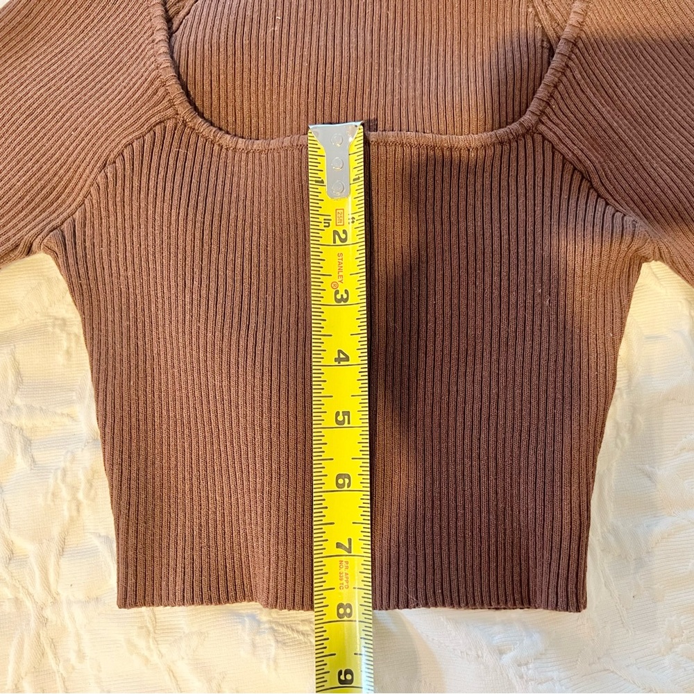 Brown Ribbed Crew Neck Sweater - Picture 12 of 15